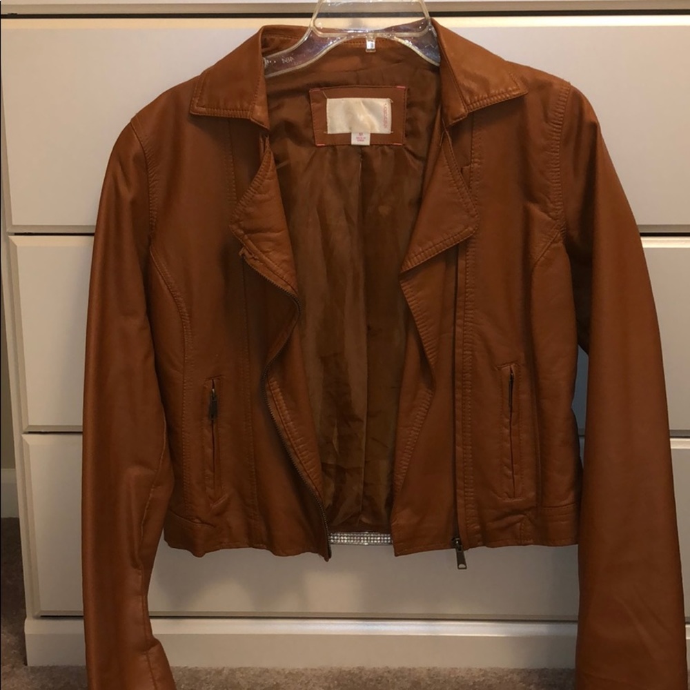 Brown cropped leather jacket